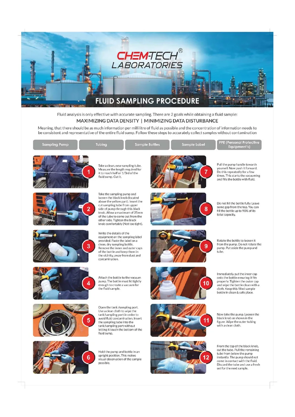 Chem-Tech dipstick pump oil sampling procedure poster